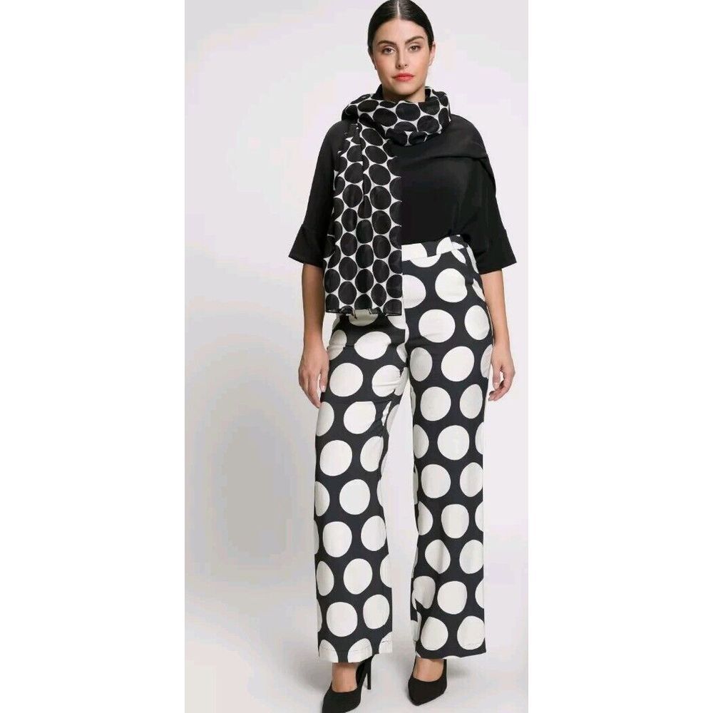 Ulla Popken Grand Polka Dot Elastic Waist Wide Leg Stretch Pants Size 26 NWT